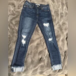 KanCan Dark Blue Distressed Ankle Jeans